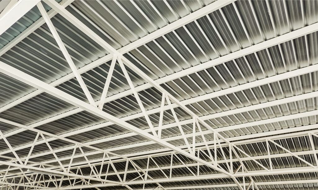 Durable metal roof construction showing steel panels designed for longevity, energy efficiency, and weather resistance.